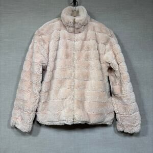 New BluPepper Faux Fur Plush Jacket Coat Medium Beige Glam Boho Chic Luxe Teddy